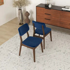 Sillas de comedor de terciopelo de mediados de siglo color naranja quemado / amarillo oscuro / azul, juego de 2