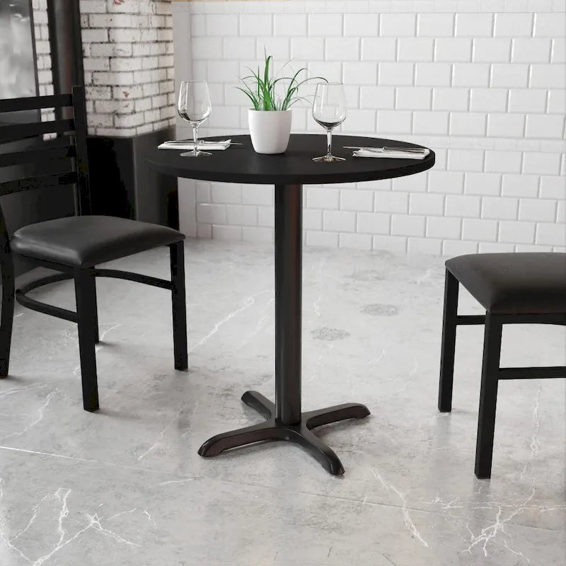 Mesa cuadrada laminada Natural / Nogal / Negro / Caoba con base en X, para 2 personas