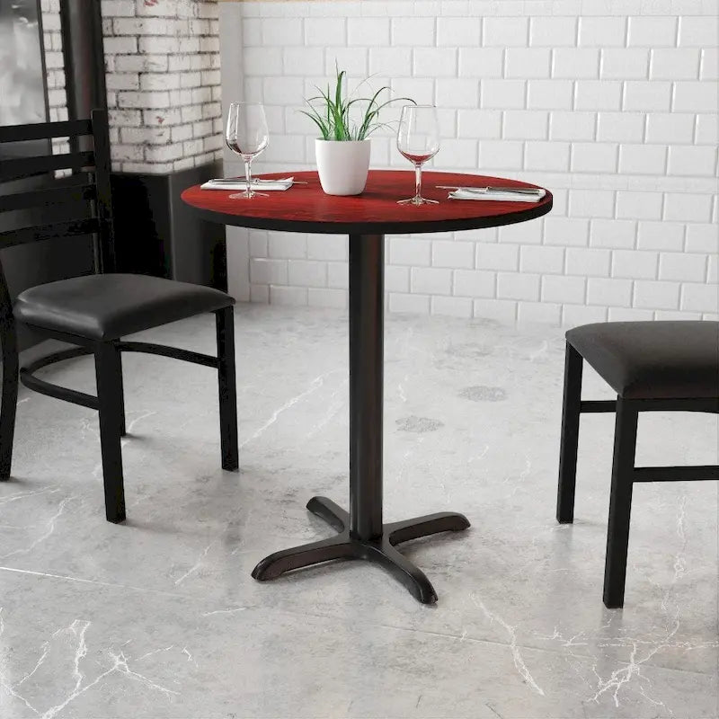 Mesa cuadrada laminada Natural / Nogal / Negro / Caoba con base en X, para 2 personas