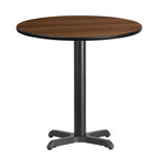 Mesa cuadrada laminada Natural / Nogal / Negro / Caoba con base en X, para 2 personas