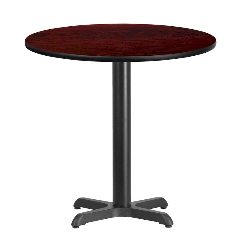 Mesa cuadrada laminada Natural / Nogal / Negro / Caoba con base en X, para 2 personas