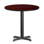 Mesa cuadrada laminada Natural / Nogal / Negro / Caoba con base en X, para 2 personas