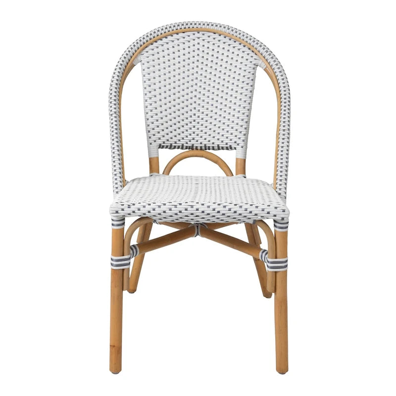 Silla de bistró de ratán blanco/gris, asiento individual