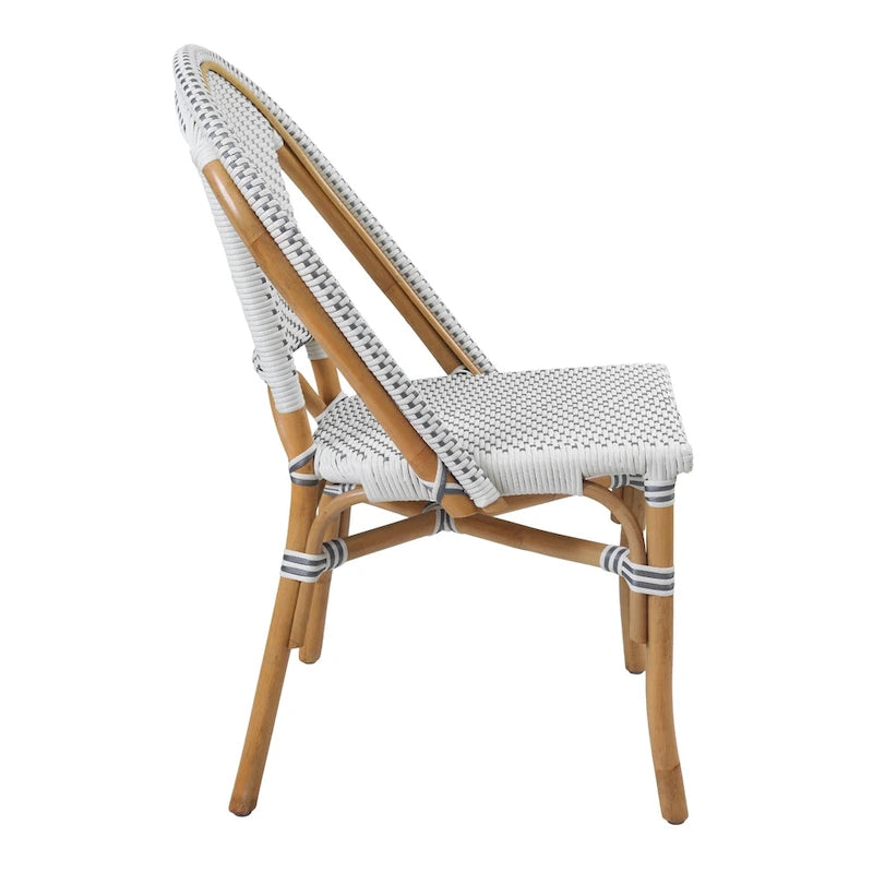 Silla de bistró de ratán blanco/gris, asiento individual