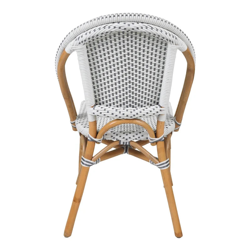Silla de bistró de ratán blanco/gris, asiento individual