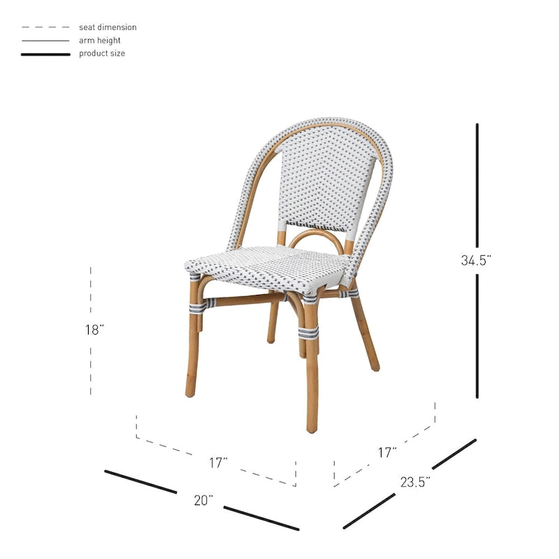 Silla de bistró de ratán blanco/gris, asiento individual