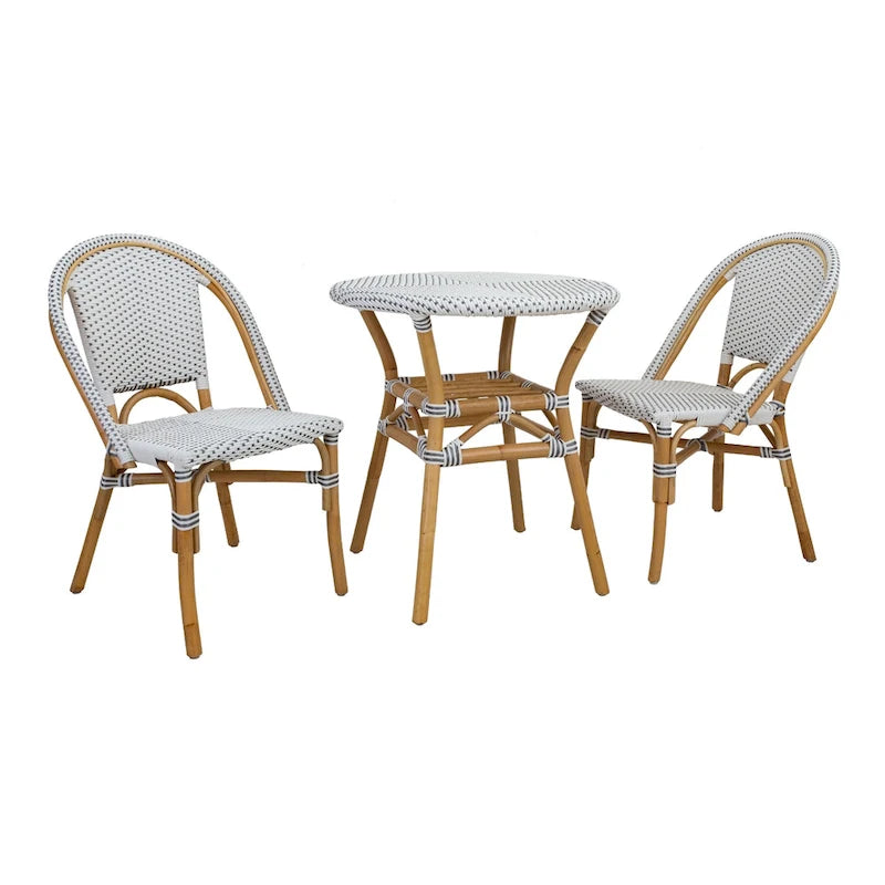 Silla de bistró de ratán blanco/gris, asiento individual