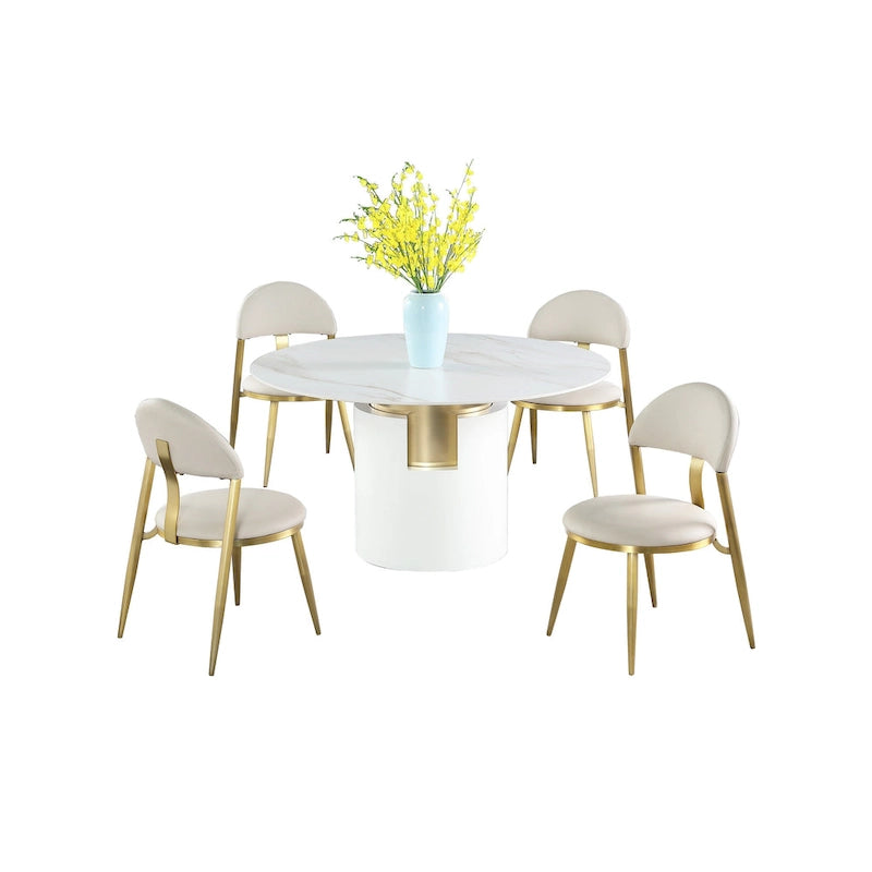 Juego de comedor Somette Kona de mármol con sillas color topo y dorado
