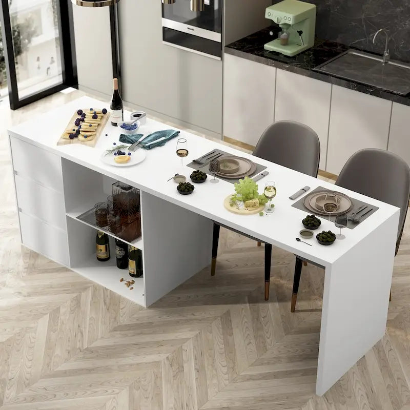 Isla de cocina blanca con almacenaje – 82.7" An., Asientos para 2–4