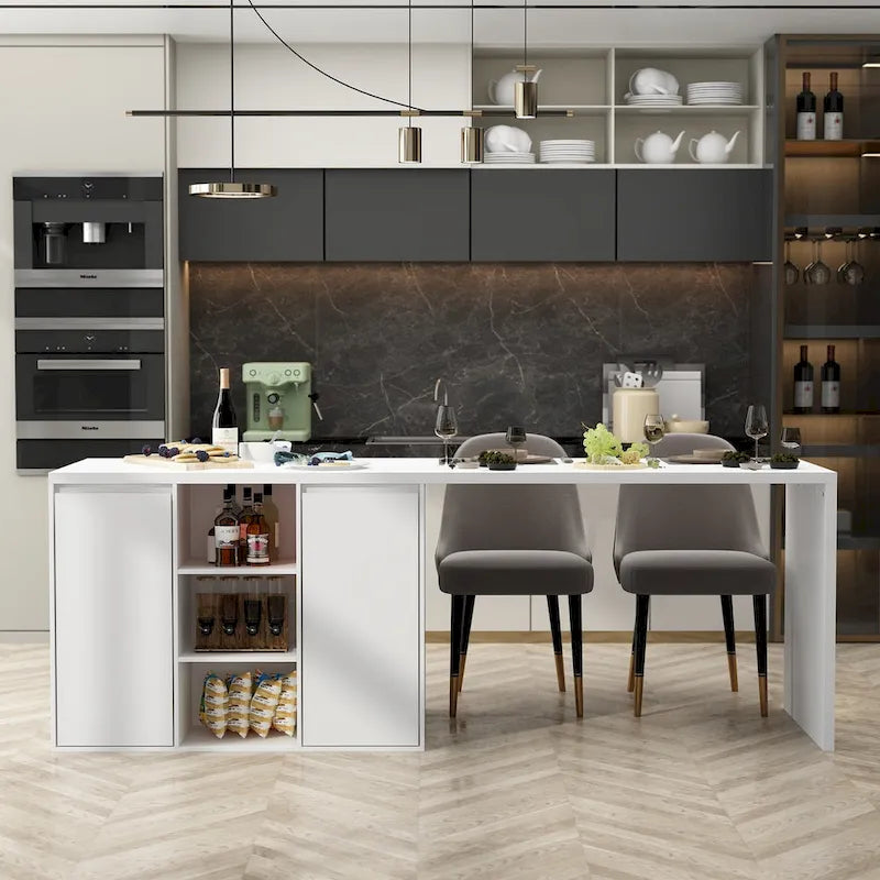 Isla de cocina blanca con almacenaje – 82.7" An., Asientos para 2–4