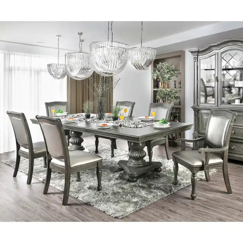 Sillas de comedor Tima tradicionales de piel sintética gris (juego de 2) de Furniture of America