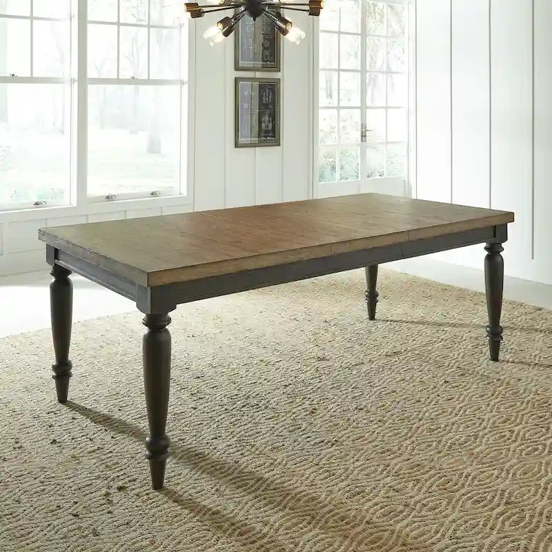 Mesa de comedor rectangular con acabado de pizarra negra con extensión – Capacidad hasta para 8 personas
