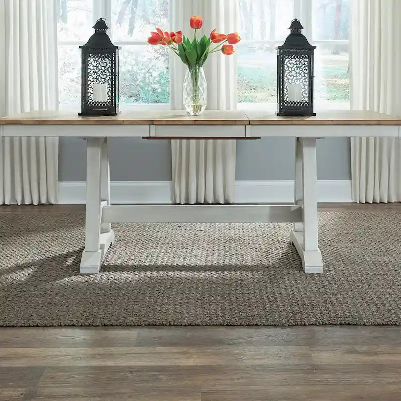 Juego de mesa de caballete Lindsey Farm de 7 piezas blanco envejecido y color arenisca