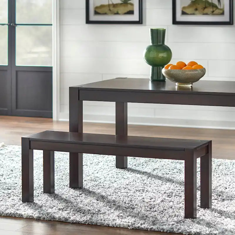 Juego de comedor de 6 piezas con banco Simple Living Annie Espresso, madera de caucho gris y tela