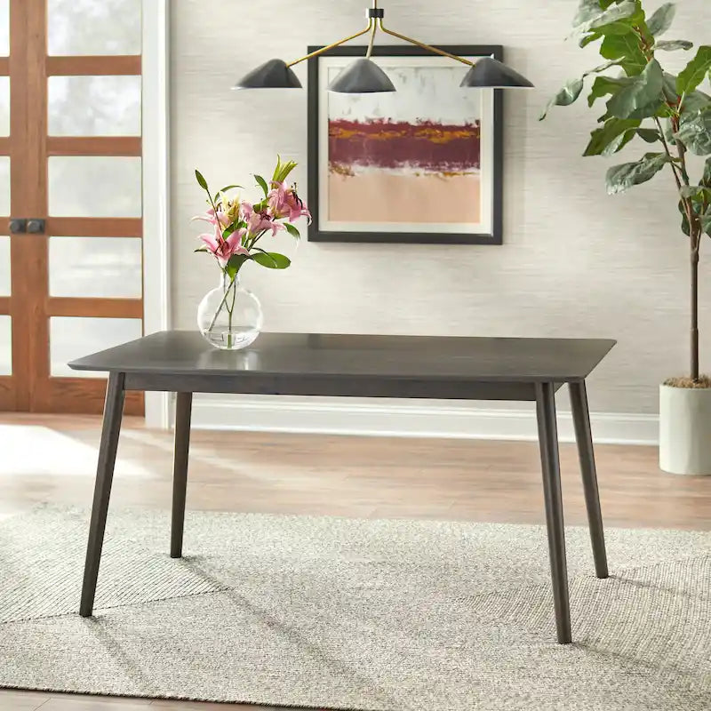 Mesa de comedor rectangular de mediados de siglo de nogal/gris/negro, con capacidad para 6 personas