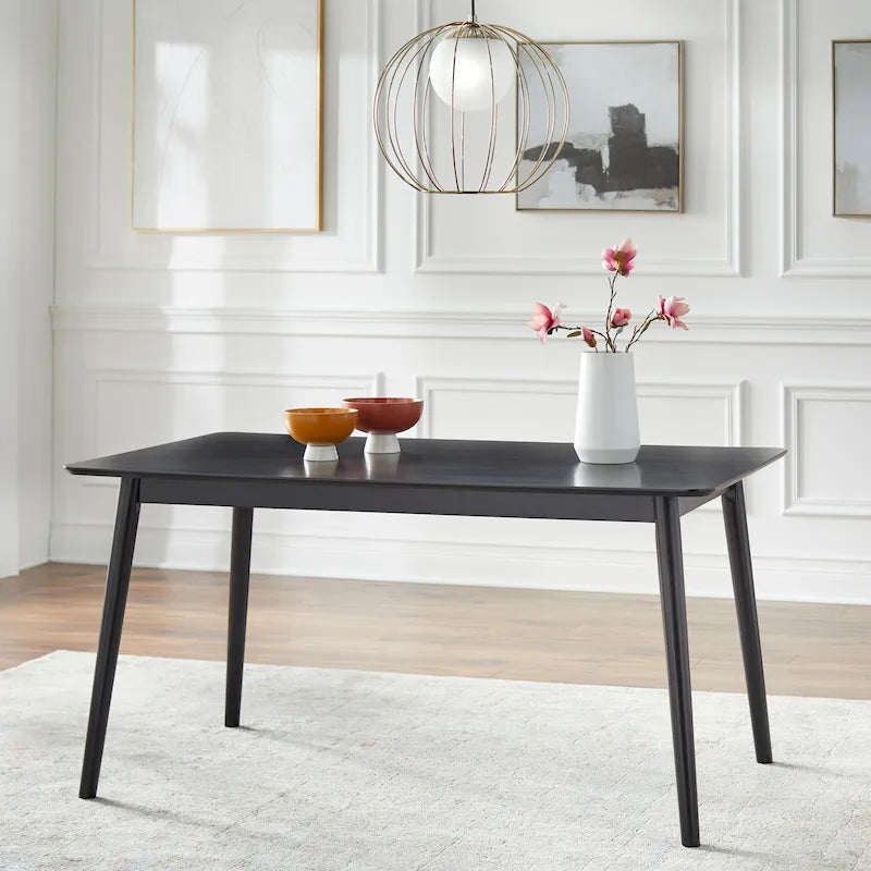 Mesa de comedor rectangular de mediados de siglo de nogal/gris/negro, con capacidad para 6 personas