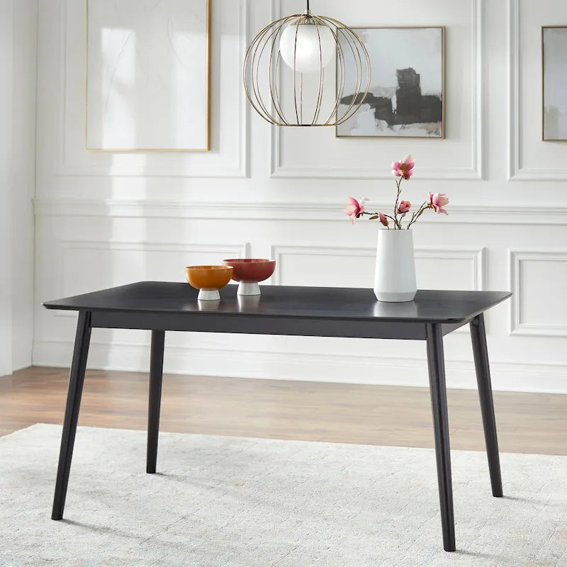 Mesa de comedor rectangular de mediados de siglo de nogal/gris/negro, con capacidad para 6 personas