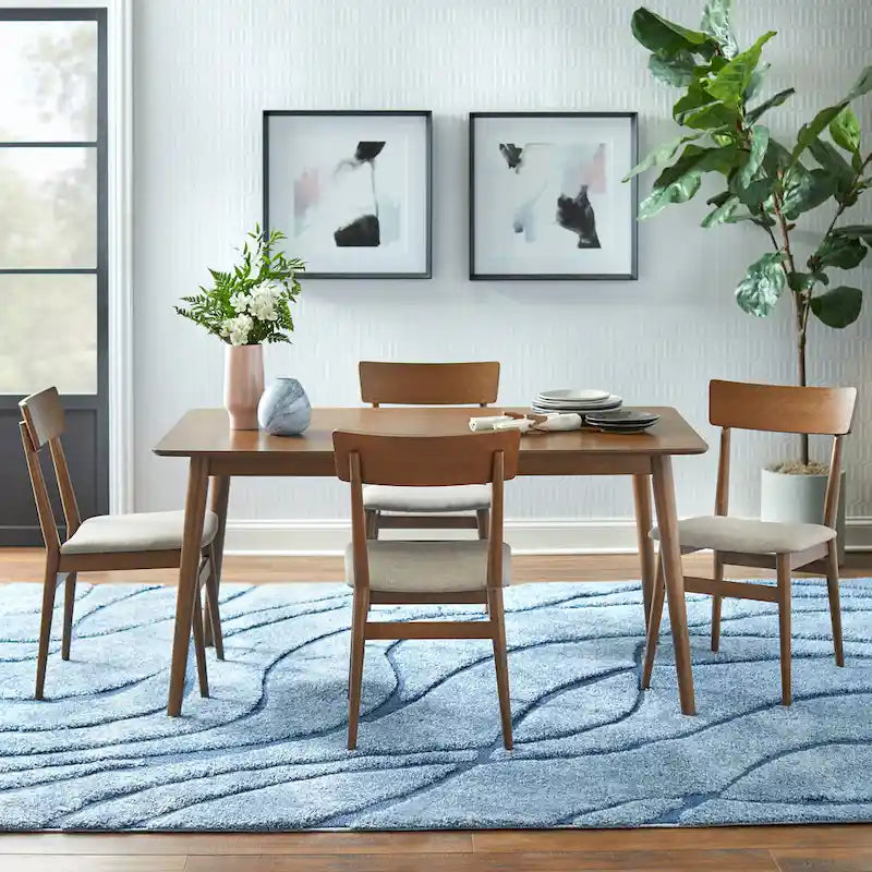 Mesa de comedor rectangular de mediados de siglo de nogal/gris/negro, con capacidad para 6 personas