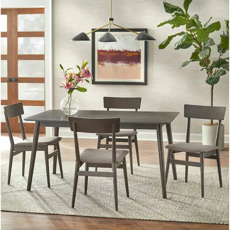 Mesa de comedor rectangular de mediados de siglo de nogal/gris/negro, con capacidad para 6 personas