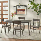 Mesa de comedor rectangular de mediados de siglo de nogal/gris/negro, con capacidad para 6 personas