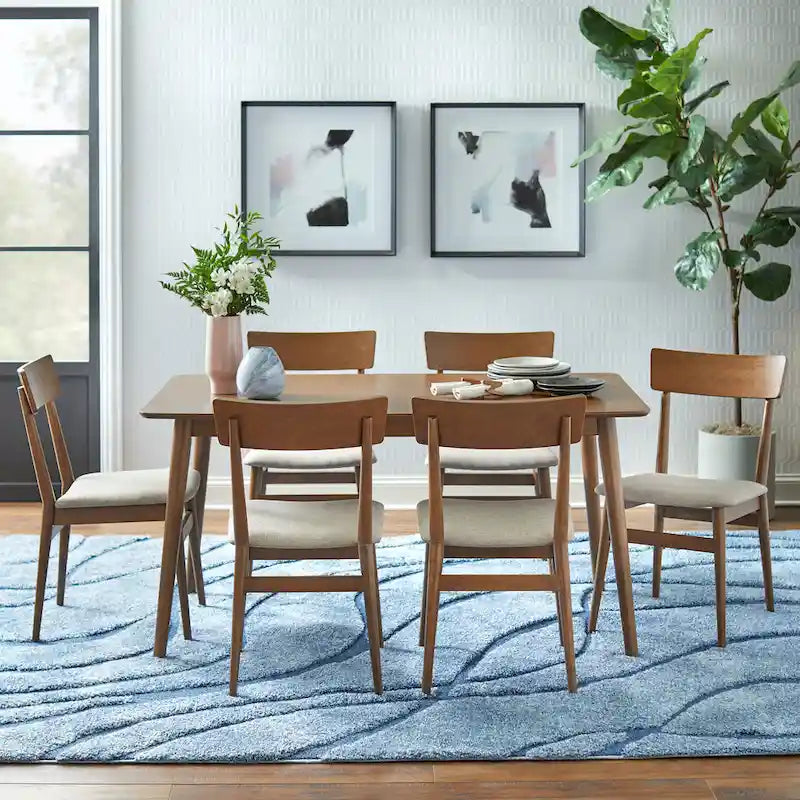 Mesa de comedor rectangular de mediados de siglo de nogal/gris/negro, con capacidad para 6 personas