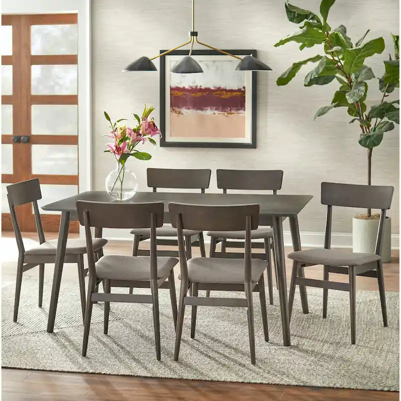Mesa de comedor rectangular de mediados de siglo de nogal/gris/negro, con capacidad para 6 personas