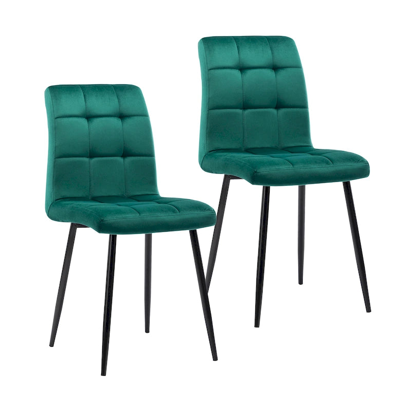 Sillas de comedor de terciopelo rosa/negro/verde/gris/azul, estilo capitoné de mediados de siglo, juego de 2