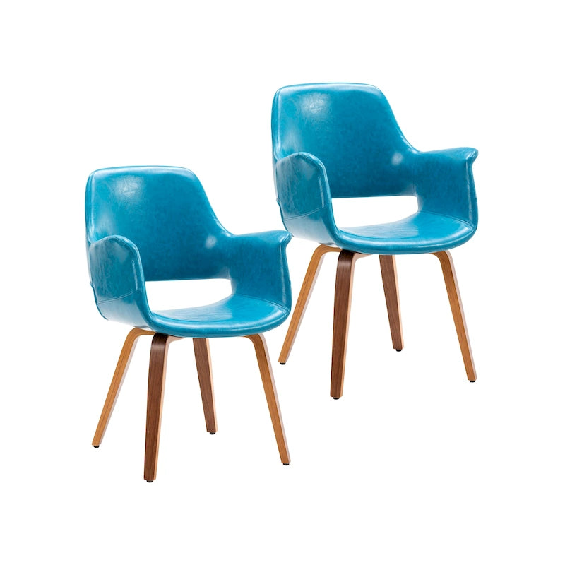 Juego de 2 sillas de comedor, piel sintética, patas de madera curvada – Azul / Verde / Blanco / Negro