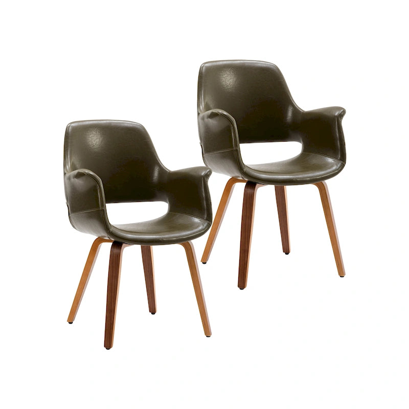 Juego de 2 sillas de comedor, piel sintética, patas de madera curvada – Azul / Verde / Blanco / Negro