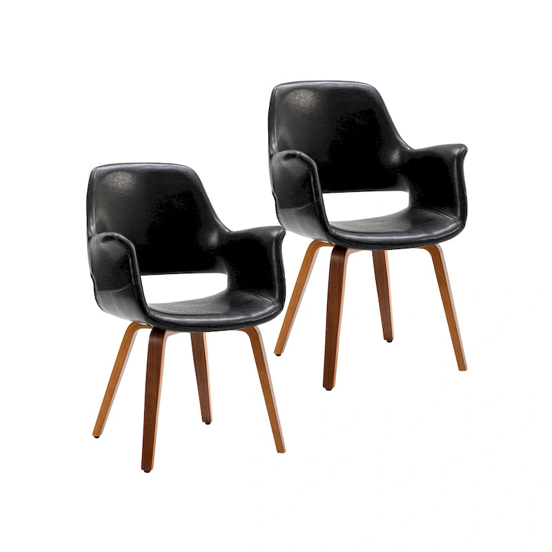 Juego de 2 sillas de comedor, piel sintética, patas de madera curvada – Azul / Verde / Blanco / Negro