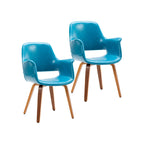 Juego de 2 sillas de comedor, piel sintética, patas de madera curvada – Azul / Verde / Blanco / Negro