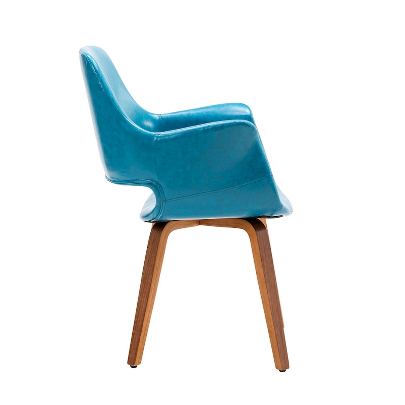 Juego de 2 sillas de comedor, piel sintética, patas de madera curvada – Azul / Verde / Blanco / Negro