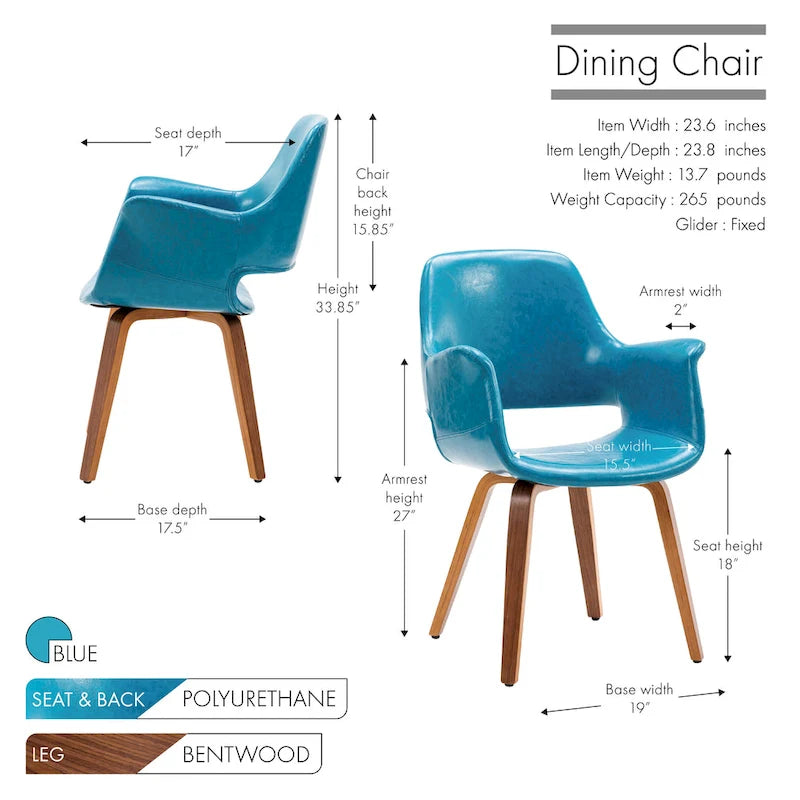 Juego de 2 sillas de comedor, piel sintética, patas de madera curvada – Azul / Verde / Blanco / Negro