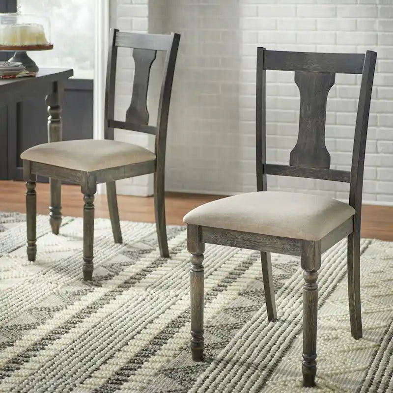 Silla de comedor rústica, juego de 2 – Gris desgastado / Marrón rústico / Madera de deriva