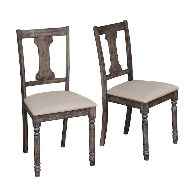 Silla de comedor rústica, juego de 2 – Gris desgastado / Marrón rústico / Madera de deriva