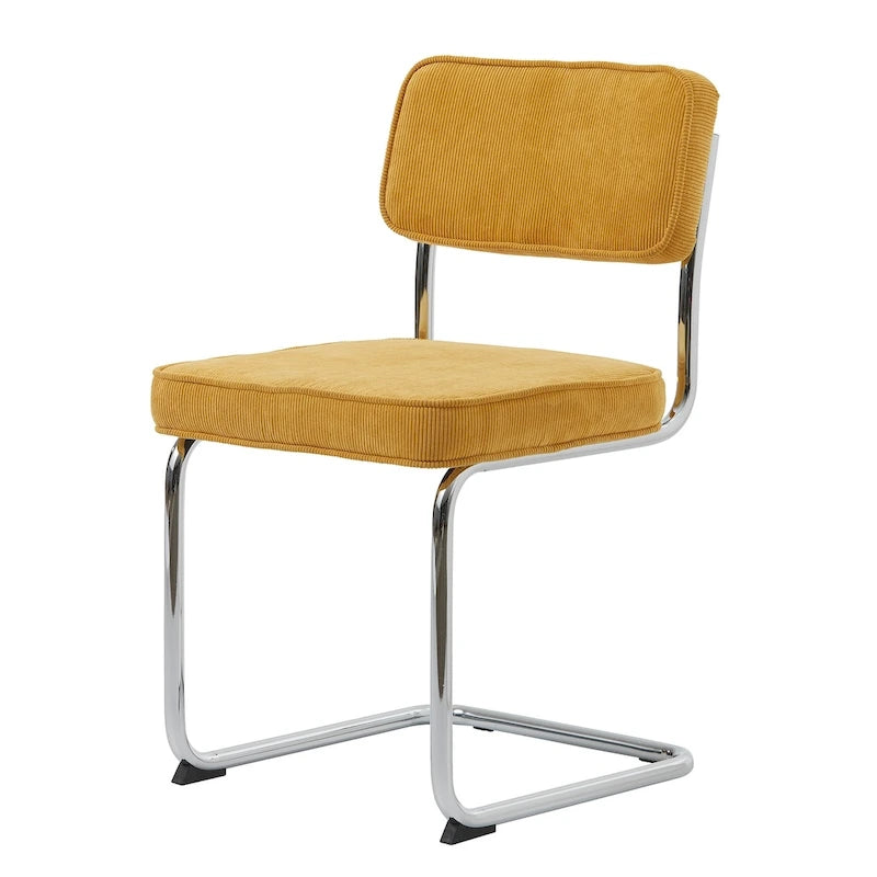 Silla de comedor de pana con patas cromadas, juego de 2 – Mostaza / Gris / Verde