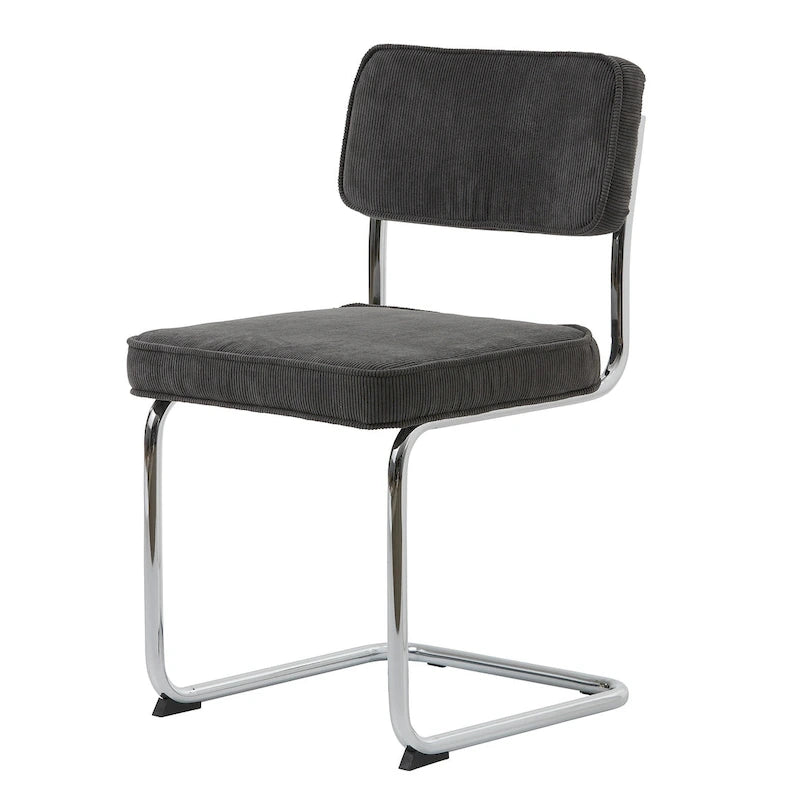 Silla de comedor de pana con patas cromadas, juego de 2 – Mostaza / Gris / Verde