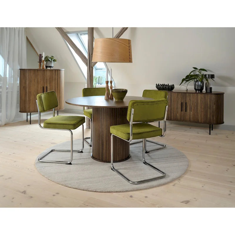 Silla de comedor de pana con patas cromadas, juego de 2 – Mostaza / Gris / Verde