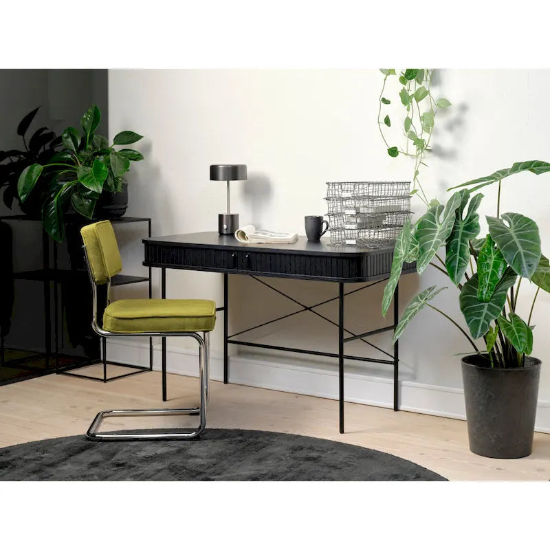 Silla de comedor de pana con patas cromadas, juego de 2 – Mostaza / Gris / Verde