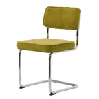 Silla de comedor de pana con patas cromadas, juego de 2 – Mostaza / Gris / Verde