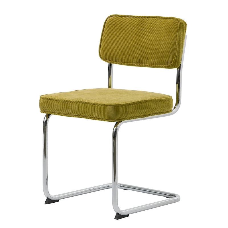 Silla de comedor de pana con patas cromadas, juego de 2 – Mostaza / Gris / Verde