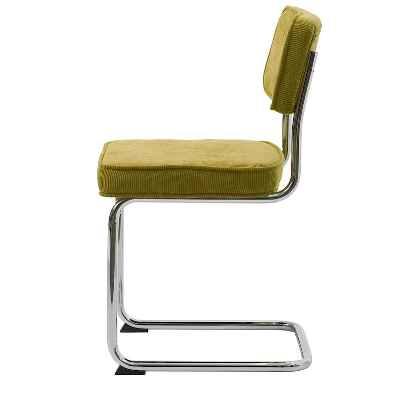 Silla de comedor de pana con patas cromadas, juego de 2 – Mostaza / Gris / Verde