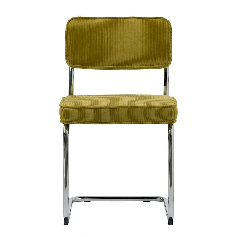 Silla de comedor de pana con patas cromadas, juego de 2 – Mostaza / Gris / Verde