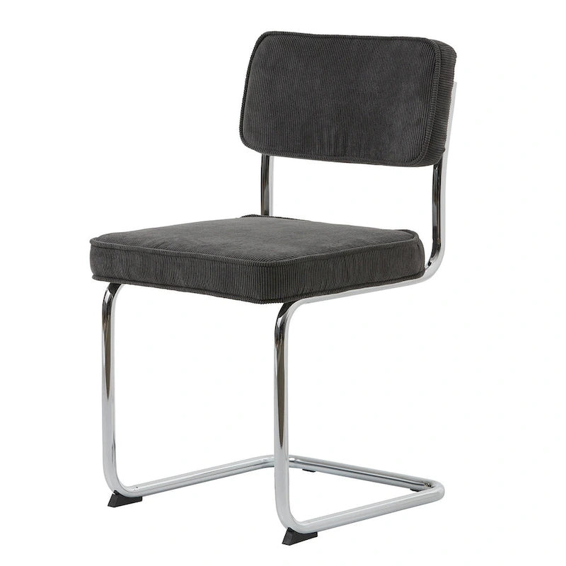 Silla de comedor de pana con patas cromadas, juego de 2 – Mostaza / Gris / Verde