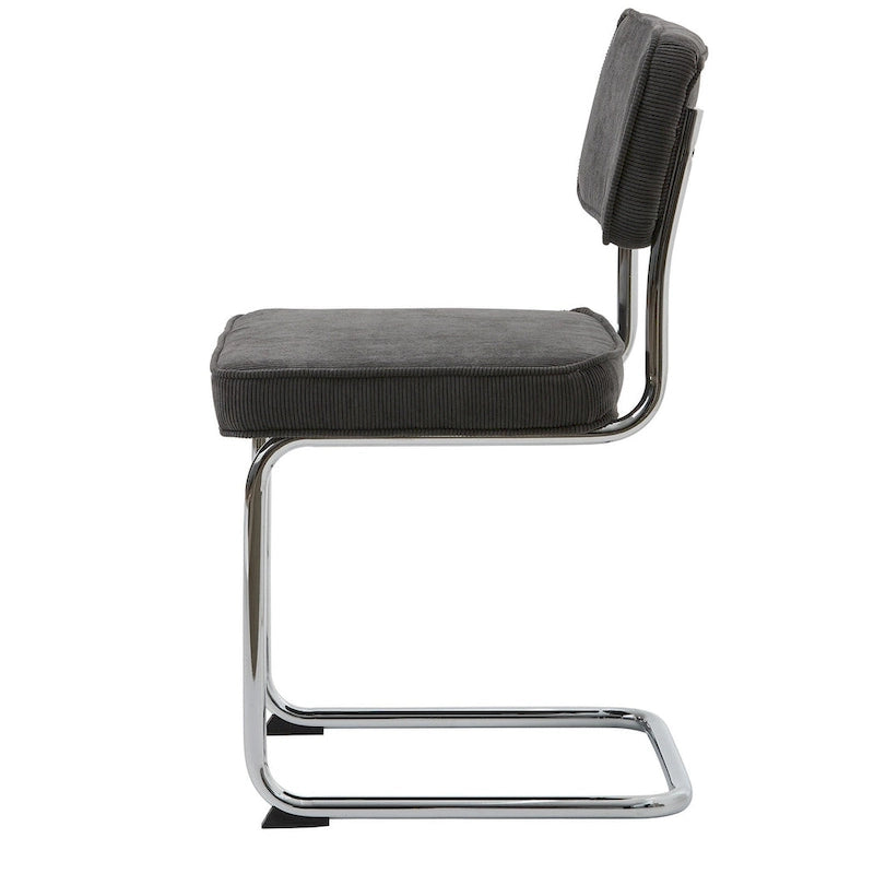 Silla de comedor de pana con patas cromadas, juego de 2 – Mostaza / Gris / Verde