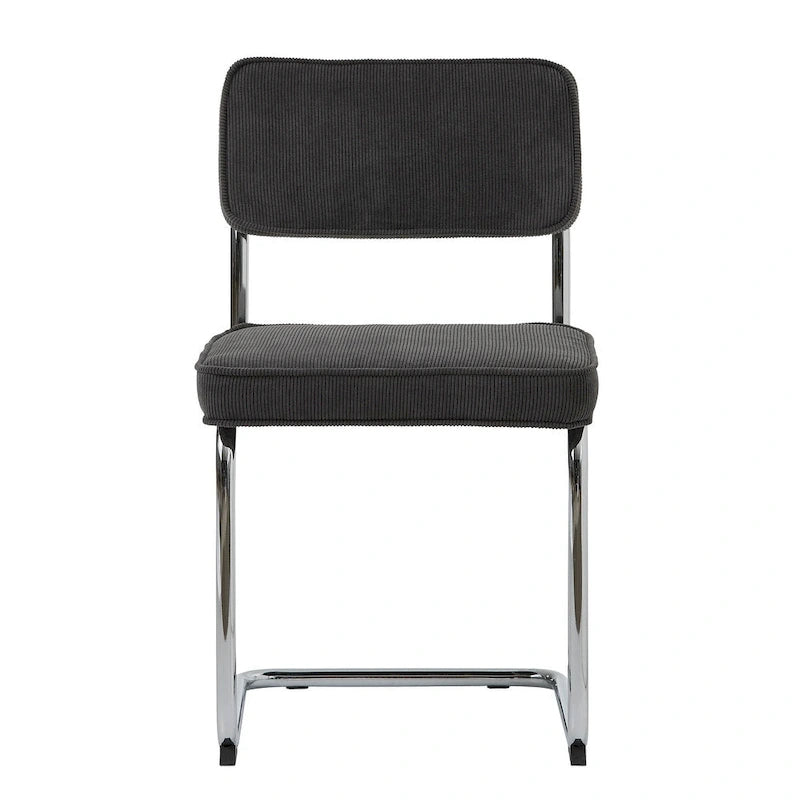 Silla de comedor de pana con patas cromadas, juego de 2 – Mostaza / Gris / Verde
