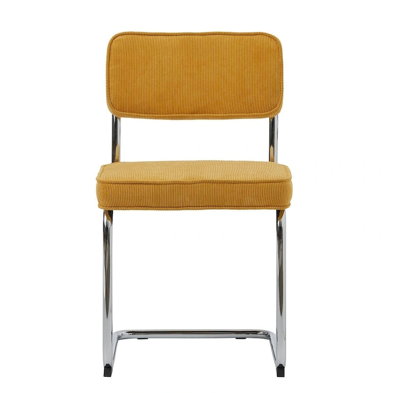 Silla de comedor de pana con patas cromadas, juego de 2 – Mostaza / Gris / Verde