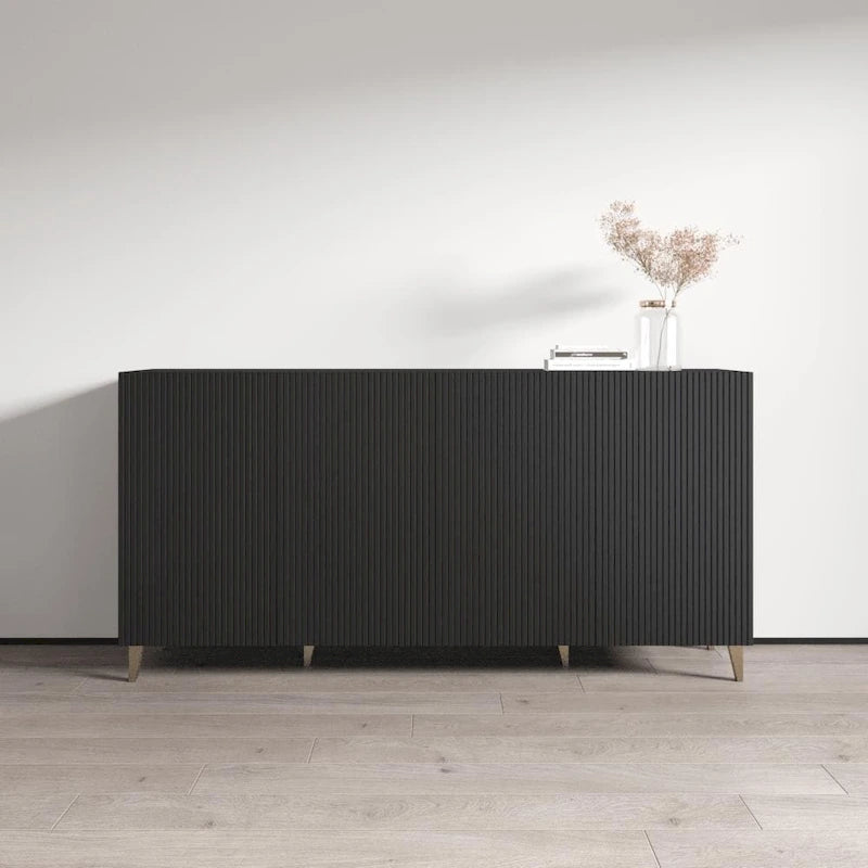 Aparador de 4 puertas en negro/blanco/roble mate – 1 unidad
