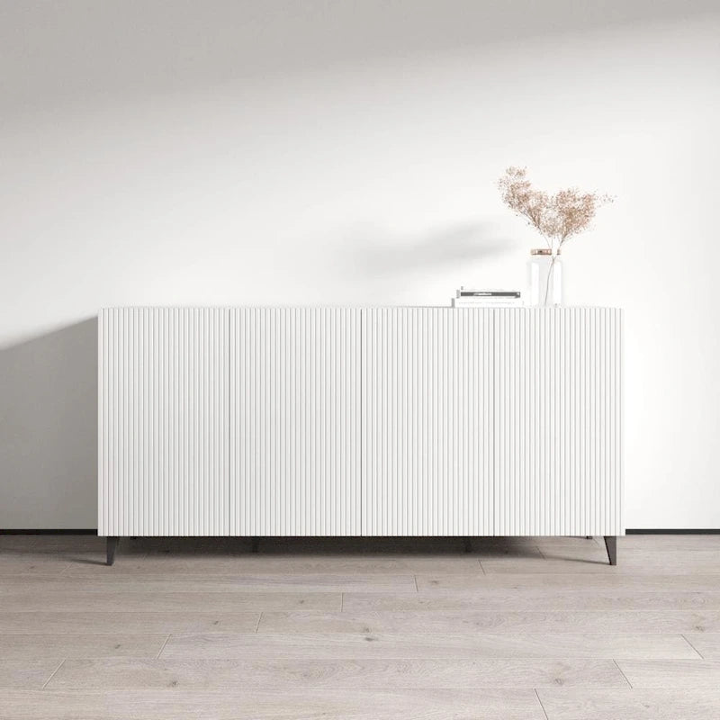 Aparador de 4 puertas en negro/blanco/roble mate – 1 unidad