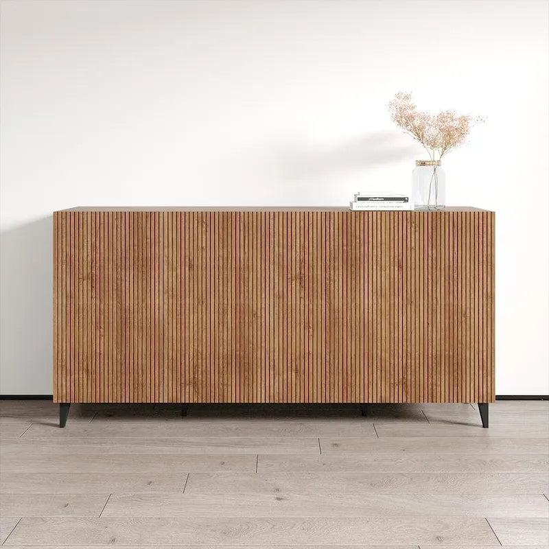 Aparador de 4 puertas en negro/blanco/roble mate – 1 unidad